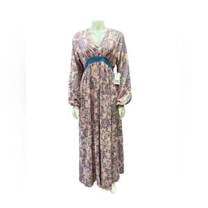 Unique Vintage NWT Pink Paisley  L/S Maxi Dress Size M6-8